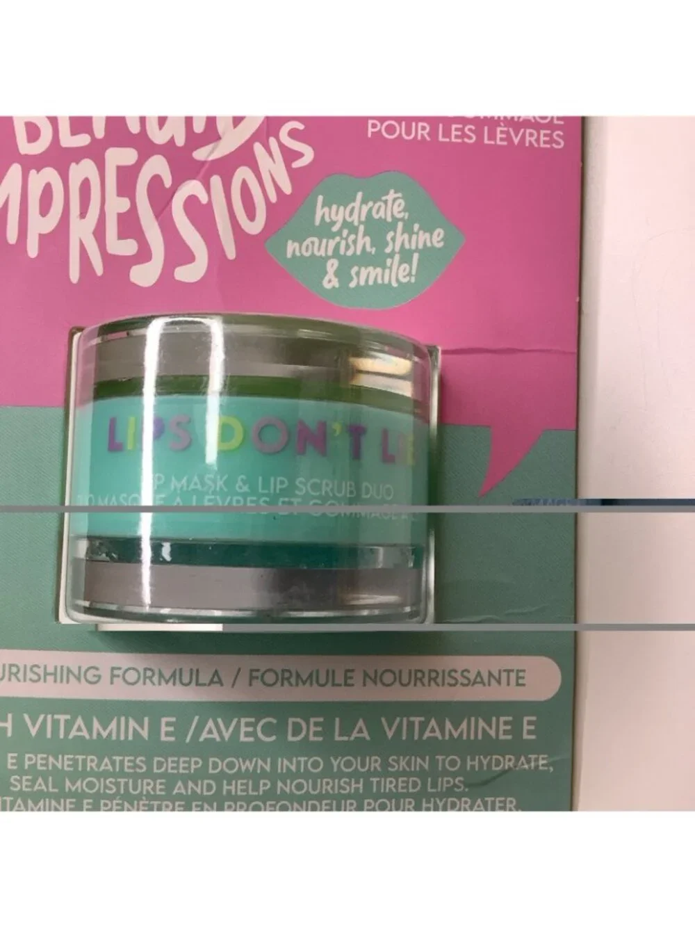 Beauty Impressions 2 in 1  Lip Mask & Lip Scrub Duo With Vitamin E, New.